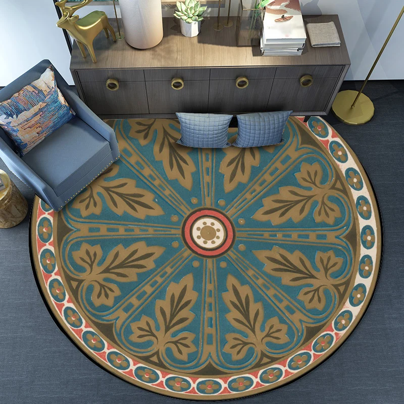 Blauer Americana-Teppich, Polyester, Southwestern Leaf-Teppich, rutschfester Teppich für Schlafzimmer Clearhalo