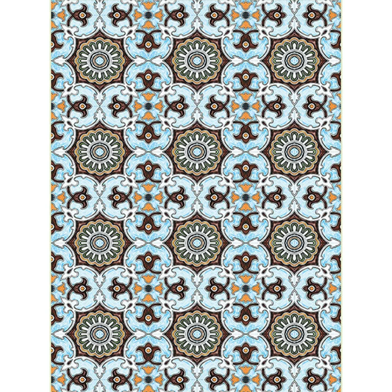 Blauer und brauner marokkanischer Teppich aus Polyester mit Blumenmuster, rutschfester Teppich für Heimdekoration Clearhalo