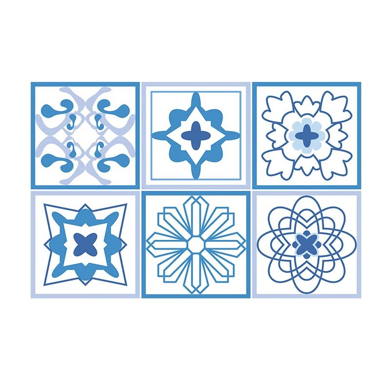 Blaues Blumen-Tapetenpaneel-Set, Mosaikfliesen, Boho, selbstklebende Wandverkleidung für Akzentwände Clearhalo