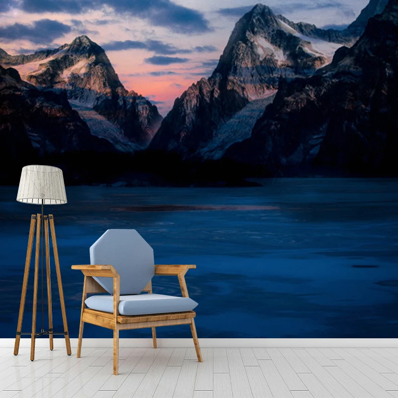 Blaues, minimalistisches Wanddekor, extra großer Berg- und Nebel-Wandaufkleber für Akzentwände Clearhalo