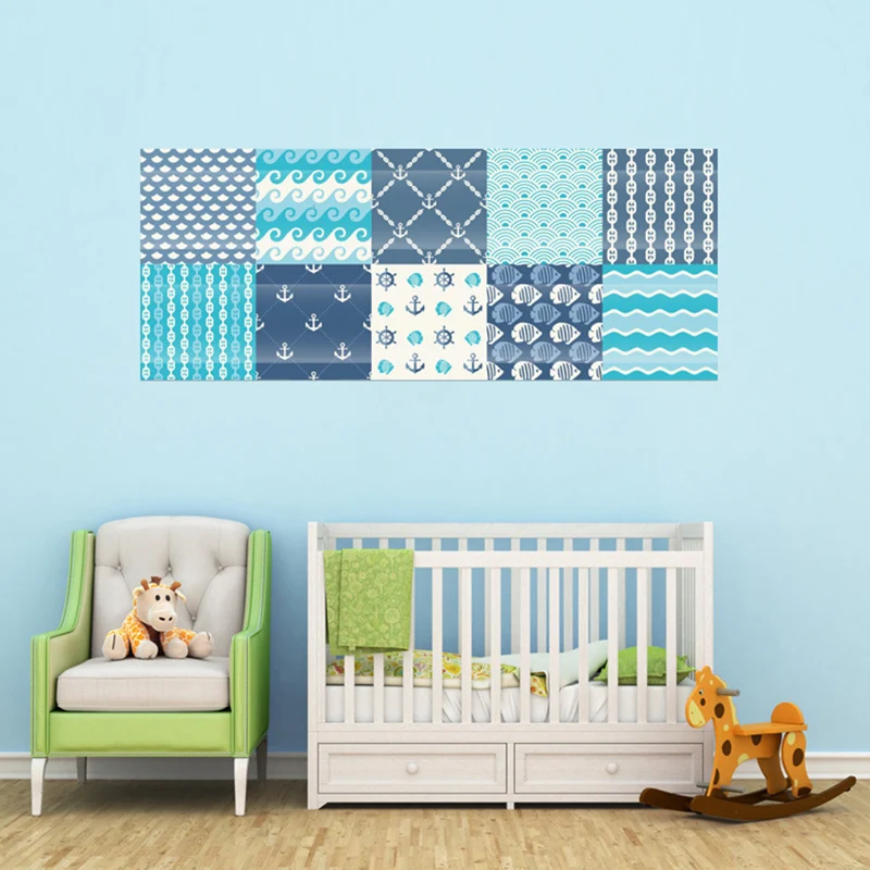 Blaues nautisches Tapeten-Panel-Set zum Abziehen und Aufkleben, mediterrane Kinderzimmer-Wanddekoration Clearhalo