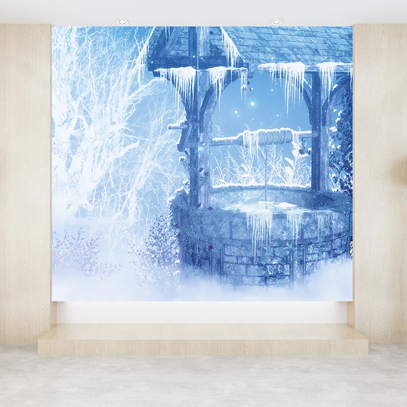 Blaues zeitgenössisches Wandgemälde „Great Moon and Shabby Well“ als Wanddekoration für das Gästezimmer Clearhalo