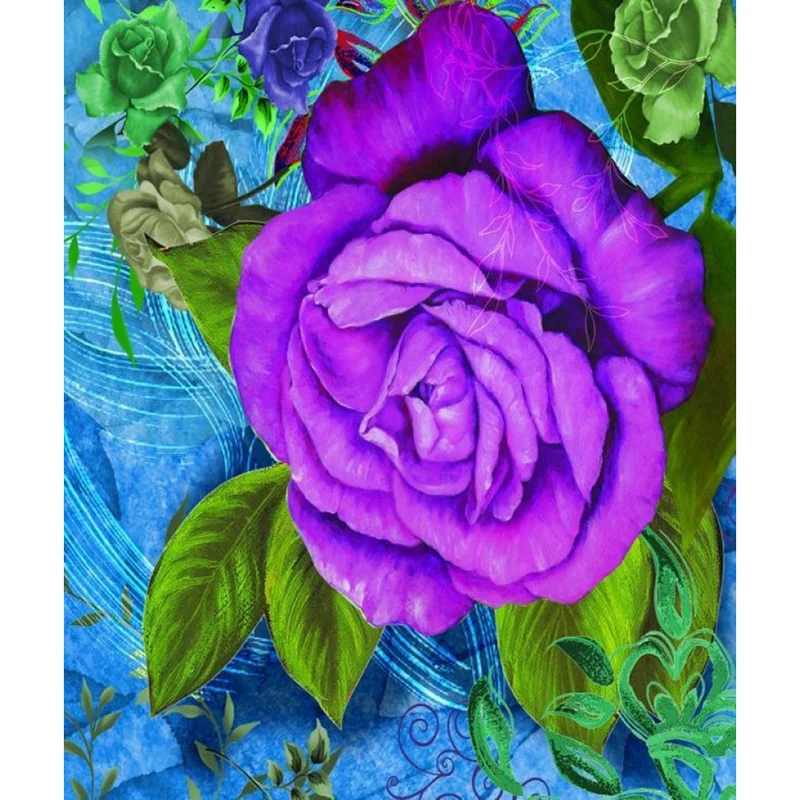 Blau-lila Rosen-Wandgemälde, Tapete, Blume, moderne, schmutzabweisende Wanddekoration für Schlafzimmer Clearhalo