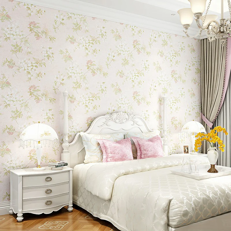 Blühende Blumentapete, ländliche, seidenmatte Wandverkleidung Pastellfarben für Schlafzimmer Clearhalo