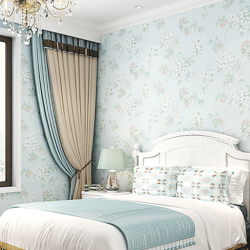 Blühende Blumentapete, ländliche, seidenmatte Wandverkleidung Pastellfarben für Schlafzimmer Clearhalo