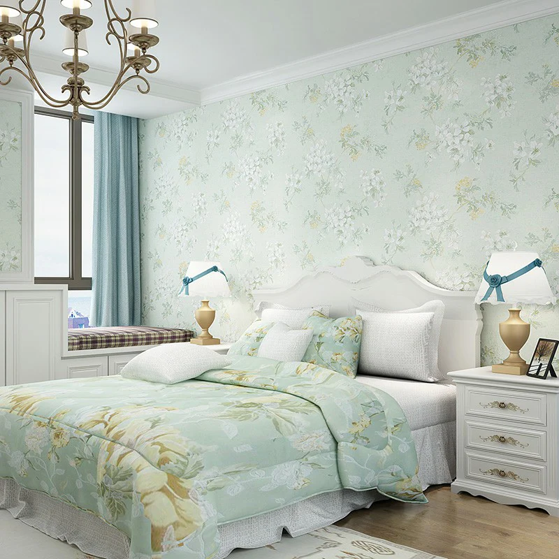 Blühende Blumentapete, ländliche, seidenmatte Wandverkleidung Pastellfarben für Schlafzimmer Clearhalo
