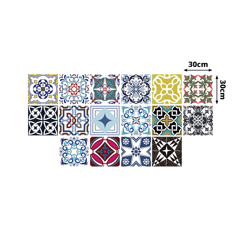 Blumenmosaikfliesen-Tapeten im Boho-Chic-Stil, glatte Wandkunst Blau-Lila, abziehen und aufkleben Clearhalo