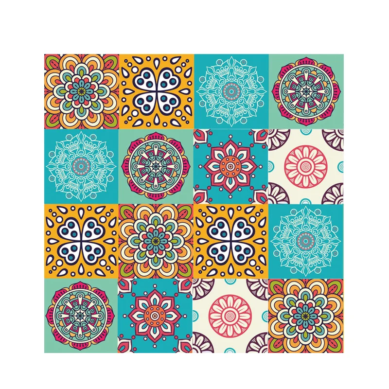 Bohemia Mandala-Mosaikfliesen-Tapeten, blaue Wandverkleidung zum Abziehen und Einkleben für Zuhause, 18 Stück Clearhalo