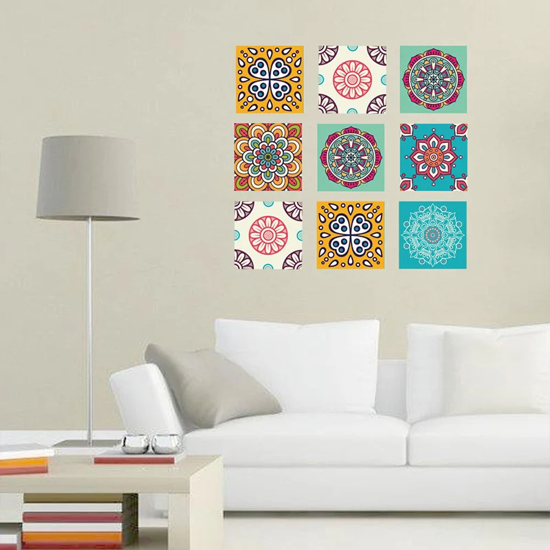 Bohemia Mandala-Mosaikfliesen-Tapeten, blaue Wandverkleidung zum Abziehen und Einkleben für Zuhause, 18 Stück Clearhalo