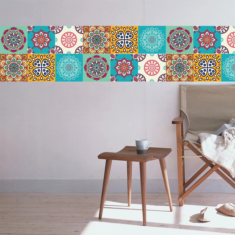Bohemia Mandala-Mosaikfliesen-Tapeten, blaue Wandverkleidung zum Abziehen und Einkleben für Zuhause, 18 Stück Clearhalo