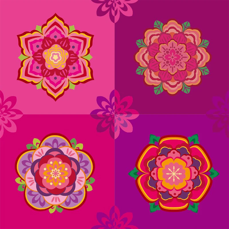 Bohemia Squares Wandgemälde, Rosenrote Blumen, Wandverkleidung für die Schlafzimmerdekoration Clearhalo
