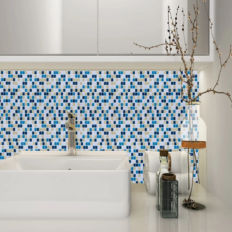 Bohemia-Mosaikfliesen-Tapetenpaneel Blau, leicht abziehbare Wanddekoration für das Esszimmer Clearhalo