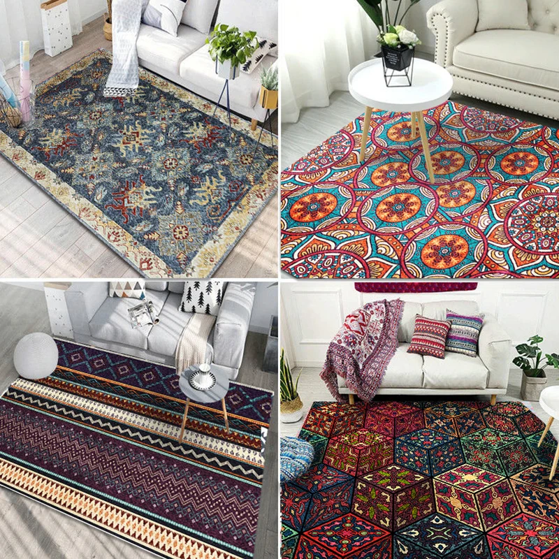 Boho-Chic-Wohnzimmerteppich, mehrfarbig, geometrisches Muster, Innenteppich, rutschfeste Rückseite, pflegeleichter Teppich...