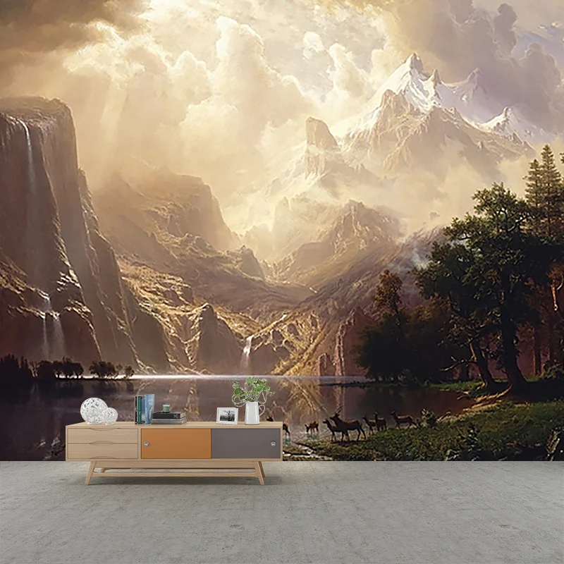 Braune Artistik-Tapeten-Wandbilder, ganz unter den Bergen der Sierra Nevada, zeichnende Wandkunst für Zuhause Clearhalo