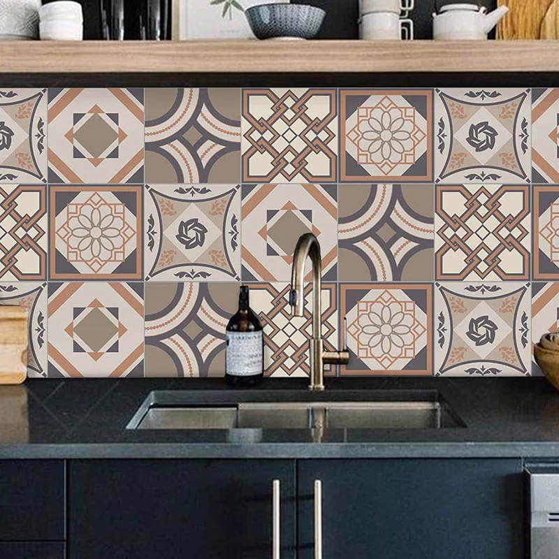 Braune Boho-Tapetenbahnen, 9,9 x 20,3 cm, Harlekin-Muster, Wandverkleidung für Akzentwände Clearhalo