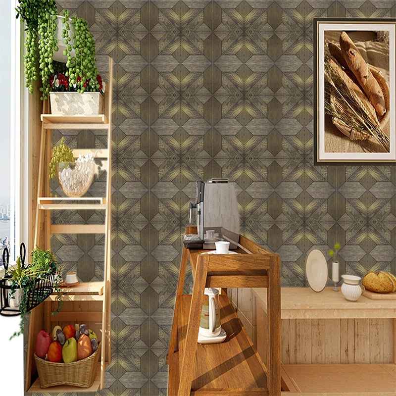 Braune Holztapetenplatten mit floralem, rustikalem, selbstklebendem Wandbelag für das Wohnzimmer Clearhalo