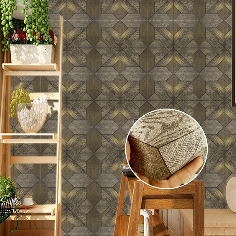 Braune Holztapetenplatten mit floralem, rustikalem, selbstklebendem Wandbelag für das Wohnzimmer Clearhalo