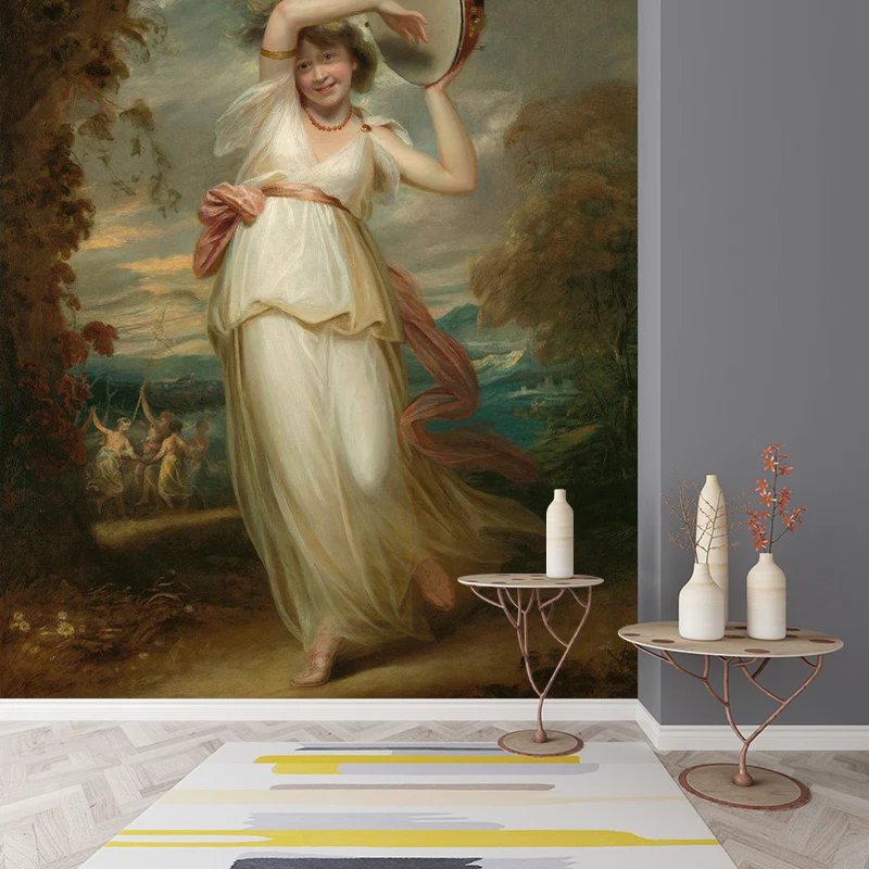 Braune Trommel- und Mädchen-Wandtapete, schmutzabweisende Wandkunst für die Gästezimmerdekoration Clearhalo