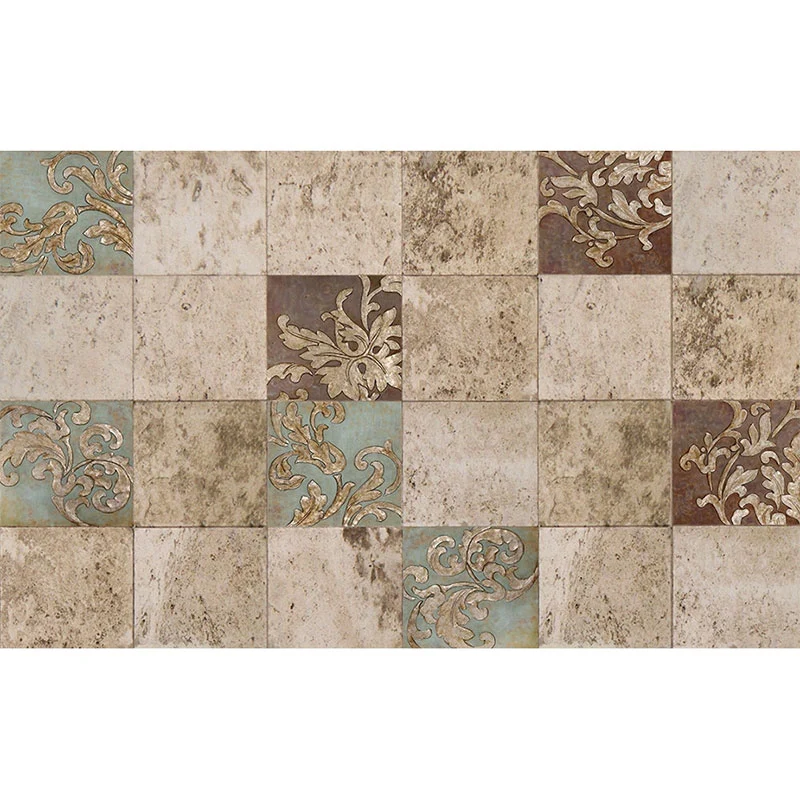 Brauner klassischer Wandaufkleber, individuelle Größe, Karo- und Blumenmuster, Wandkunst für Akzentwände Clearhalo