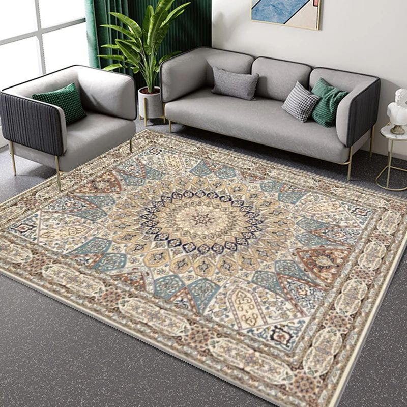 Brauner Schlafzimmerteppich mit marokkanischem Medaillonmuster, rutschfester, maschinenwaschbarer Teppich aus Polyester Cl...