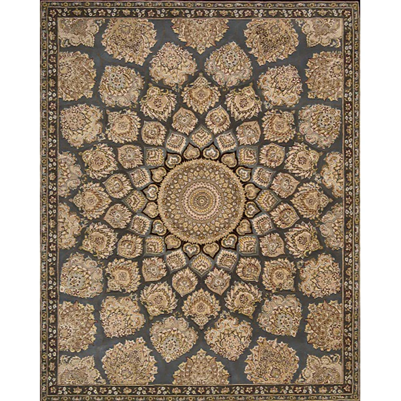 Brauner Schlafzimmerteppich, südwestlicher Blumenkreis, geometrisches Muster, schmutzabweisender Polyester-Teppich Clearhalo