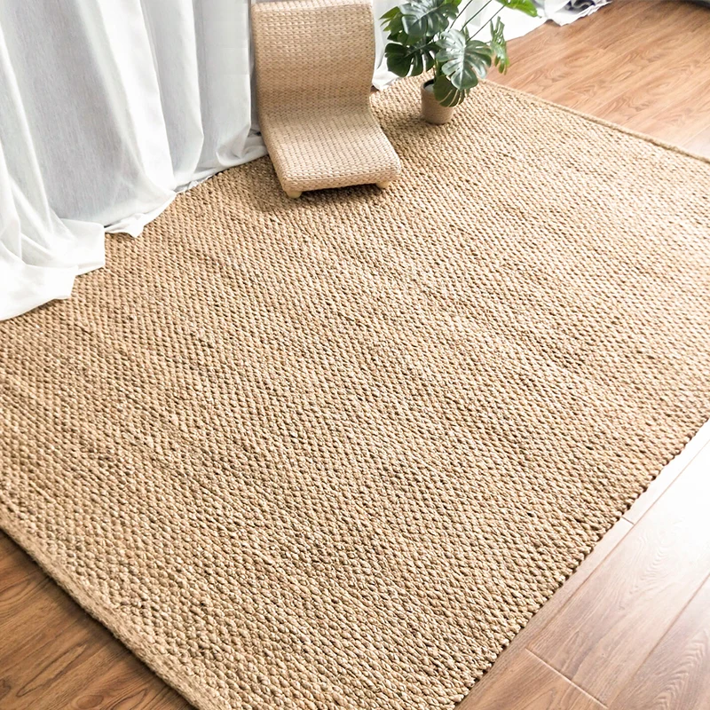 Brauner Uni-Teppich aus Jute, ländlicher Teppich, waschbar, rutschfest, haustierfreundlich, für Wohnzimmer Clearhalo