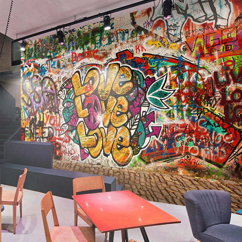 Braunes und gelbes einzigartiges Wandbild, personalisierte Größe, Straßenmalerei, Wanddekoration für Café Clearhalo