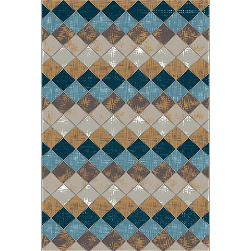 Bunter Schlafzimmerteppich, moderner Teppich mit geometrischem Rautenmuster, schmutzabweisender Polyester-Teppich Clearhalo
