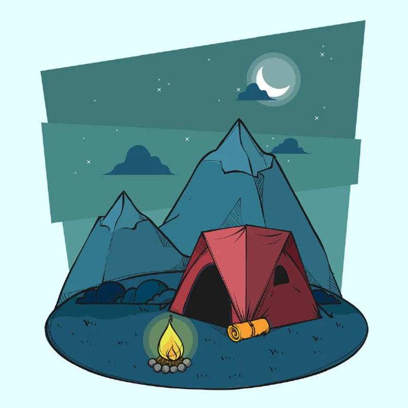 Cartoon-Camping-Ansicht-Wandbild, Kunst für Kinder, dekorative Wandkunst für Kinderzimmer, personalisierbar Clearhalo