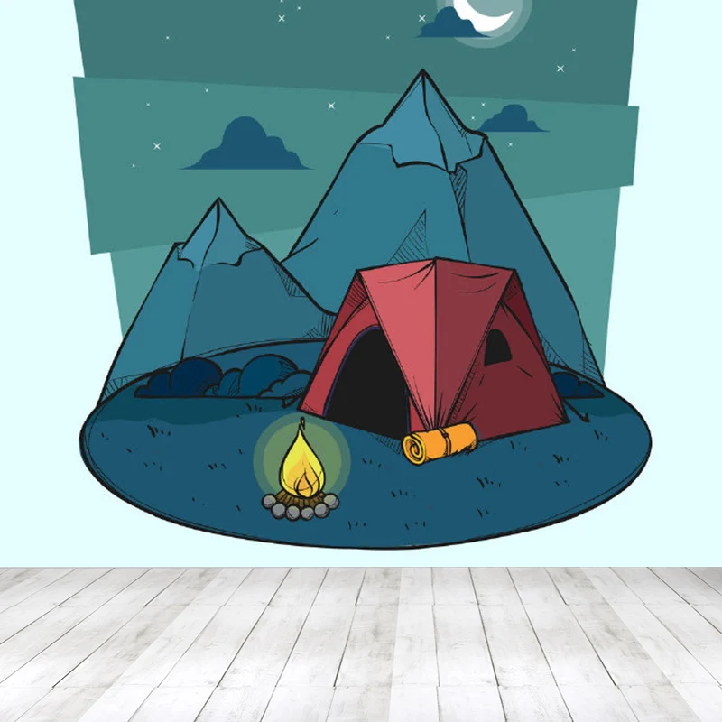 Cartoon-Camping-Ansicht-Wandbild, Kunst für Kinder, dekorative Wandkunst für Kinderzimmer, personalisierbar Clearhalo