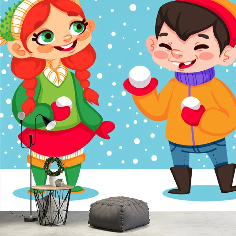 Cartoon-Wandbilder für Kinder mit spielenden Schneemustern den Farben Rot-Gelb-Blau-Grün Clearhalo