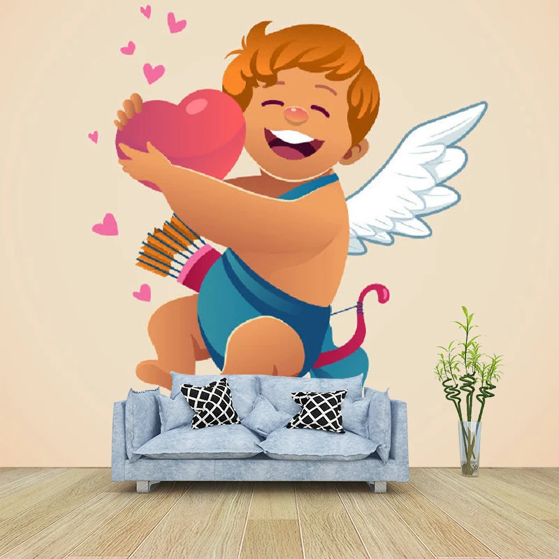Cartoon-Wandgemälde mit jungem Amor rotbrauner Kindertagesstätten-Wanddekoration, nach Maß gefertigt Clearhalo