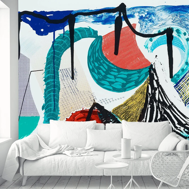 Catherines Walk Mural Wallpaper Rot-Blau-Grün Zeitgenössische Wandkunst für Schlafzimmer Clearhalo