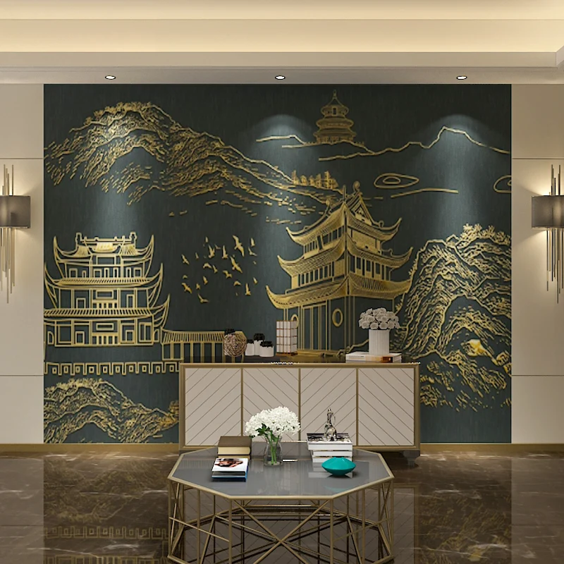 Chinesische Bau-Wanddekoration für Schlafzimmer, klassisches Wandbild, personalisierte Größe erhältlich Clearhalo