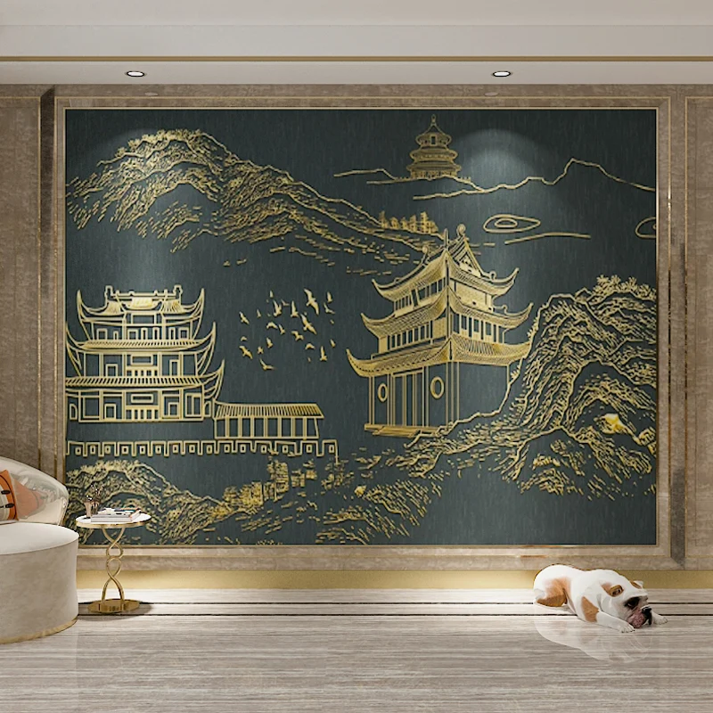 Chinesische Bau-Wanddekoration für Schlafzimmer, klassisches Wandbild, personalisierte Größe erhältlich Clearhalo
