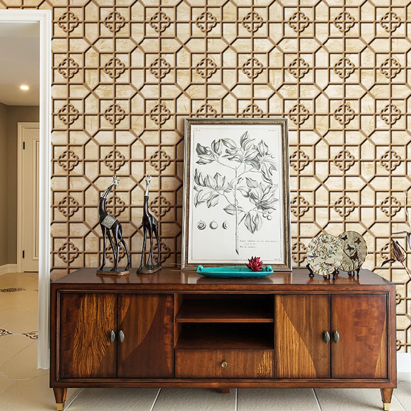 Chinoiserie Symmetrische Tapete Pastellfarbene geometrische Wandverkleidung für Teestube Clearhalo