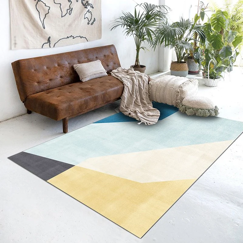 Colorblock-Teppich, Polyester, moderner Teppich, waschbar, rutschfest, haustierfreundlich, für Wohnzimmer Clearhalo
