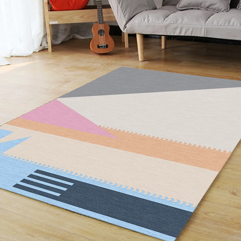 Colorblock-Teppich, Polyester, moderner Teppich, waschbar, rutschfest, haustierfreundlich, für Wohnzimmer Clearhalo