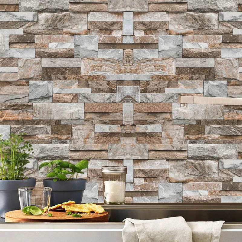Country Marble Rock Stick-Tapetenpaneel für Waschraum, 20,3 x 20,3 cm, Wanddekoration Braun Clearhalo