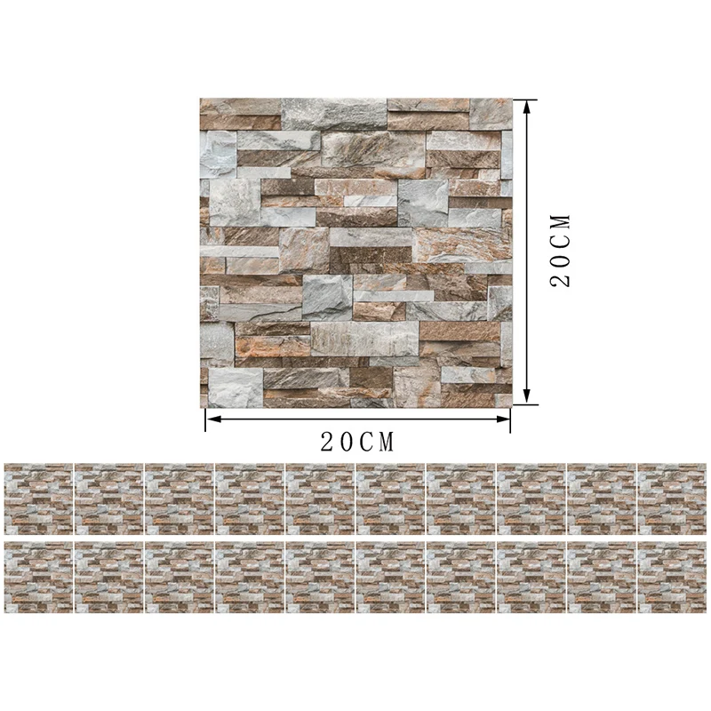 Country Marble Rock Stick-Tapetenpaneel für Waschraum, 20,3 x 20,3 cm, Wanddekoration Braun Clearhalo