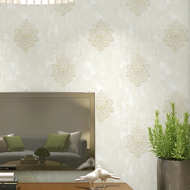 Damastblumen-Tapetenrolle, Vintage-Wandverkleidung mit 3D-Prägung Pastellfarben, unbeklebt Clearhalo