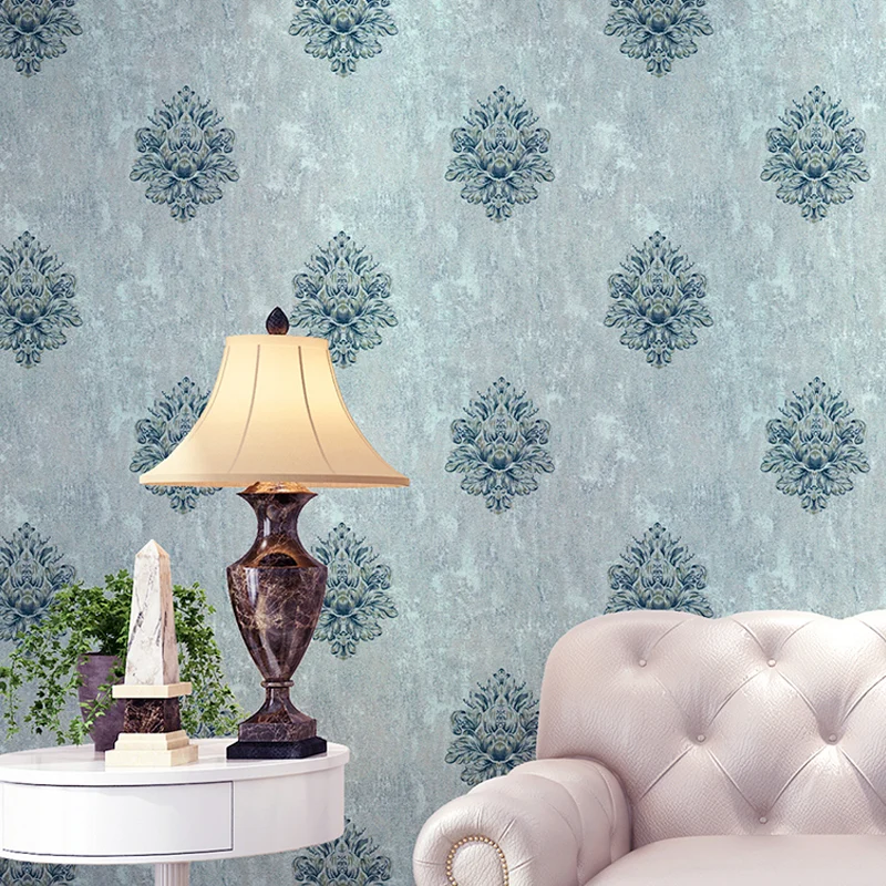 Damastblumen-Tapetenrolle, Vintage-Wandverkleidung mit 3D-Prägung Pastellfarben, unbeklebt Clearhalo