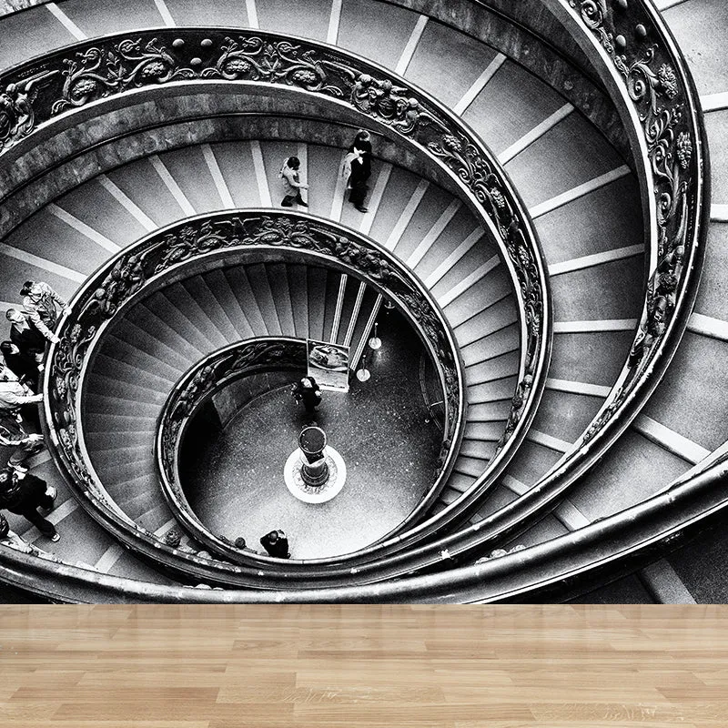 Dunkelgrauer Wendeltreppen-Wandaufkleber, feuchtigkeitsbeständig, moderne Wandverkleidung für Schlafzimmer Clearhalo