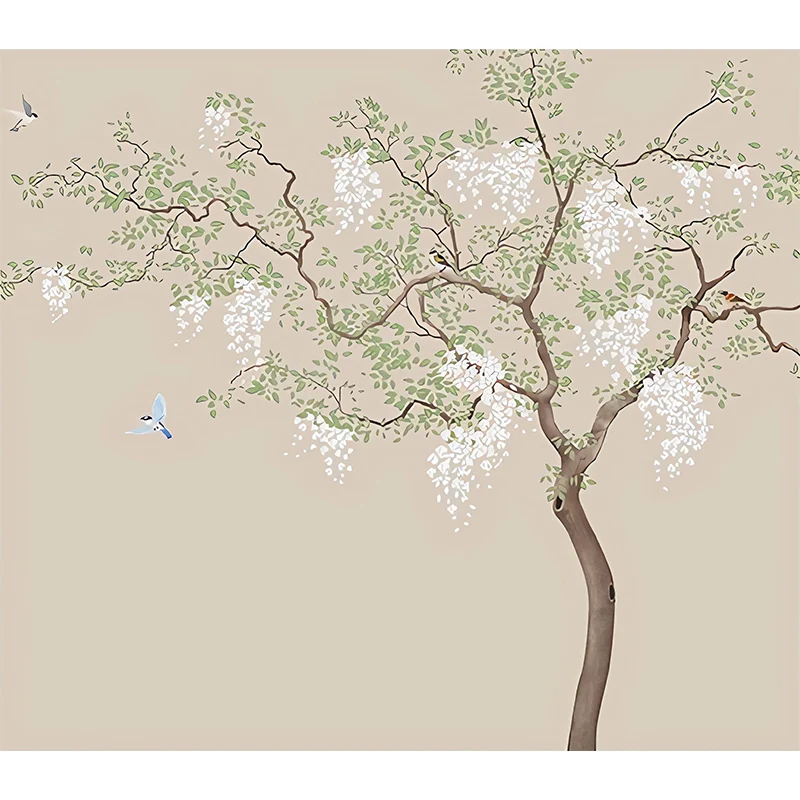 Einfache Baum-Wandtapete Grün und Braun, maßgeschneiderte Wohnzimmer-Wanddekoration Clearhalo
