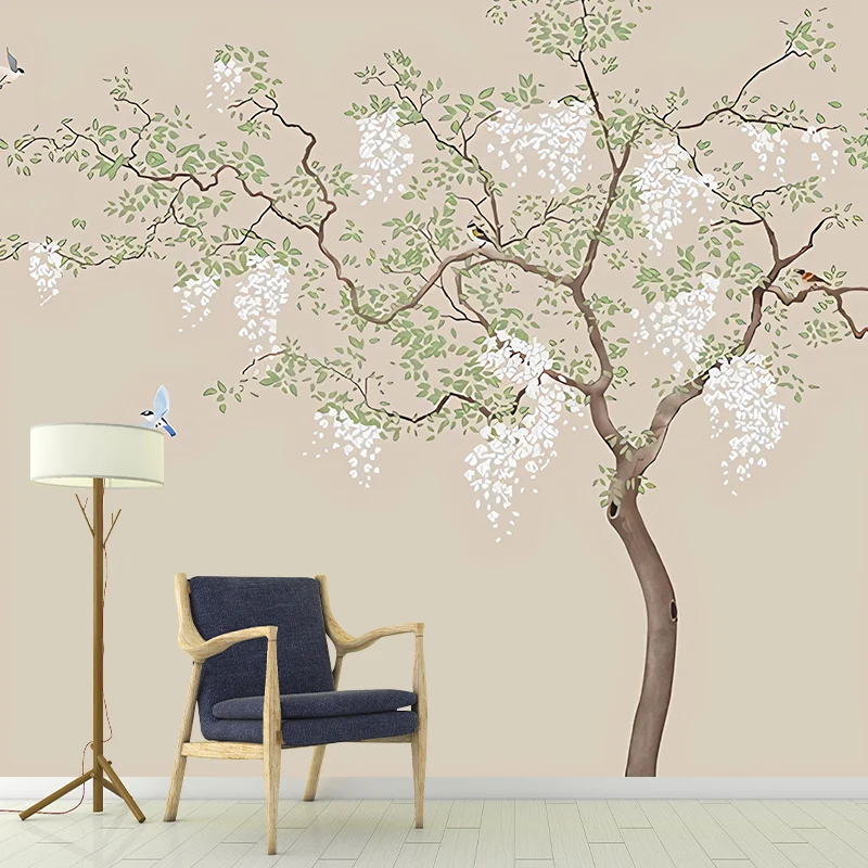 Einfache Baum-Wandtapete Grün und Braun, maßgeschneiderte Wohnzimmer-Wanddekoration Clearhalo