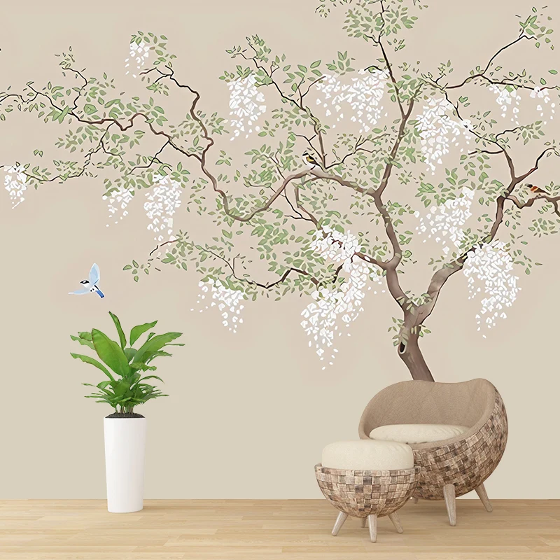 Einfache Baum-Wandtapete Grün und Braun, maßgeschneiderte Wohnzimmer-Wanddekoration Clearhalo