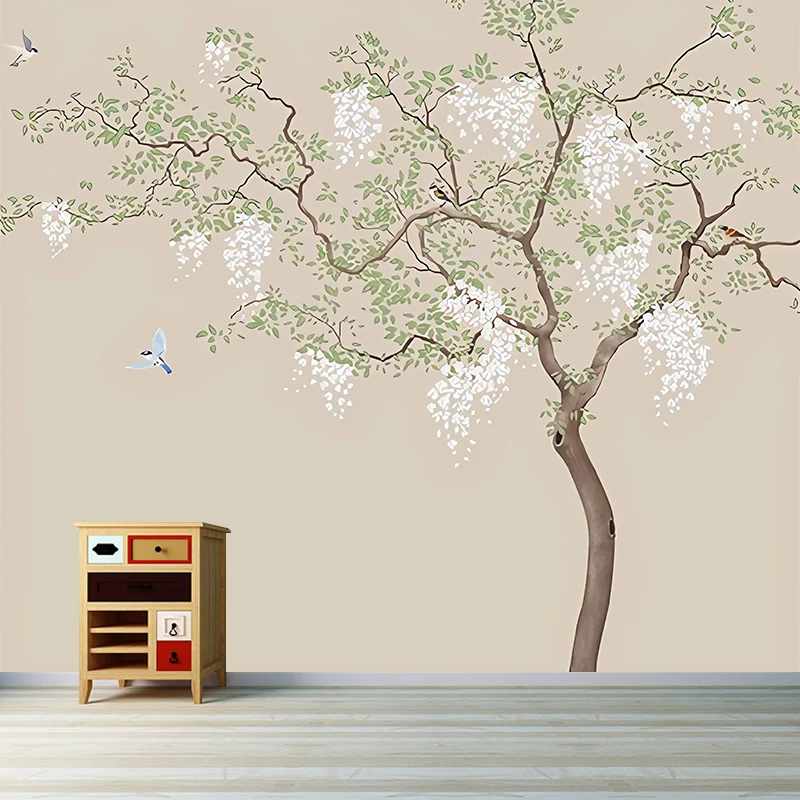 Einfache Baum-Wandtapete Grün und Braun, maßgeschneiderte Wohnzimmer-Wanddekoration Clearhalo