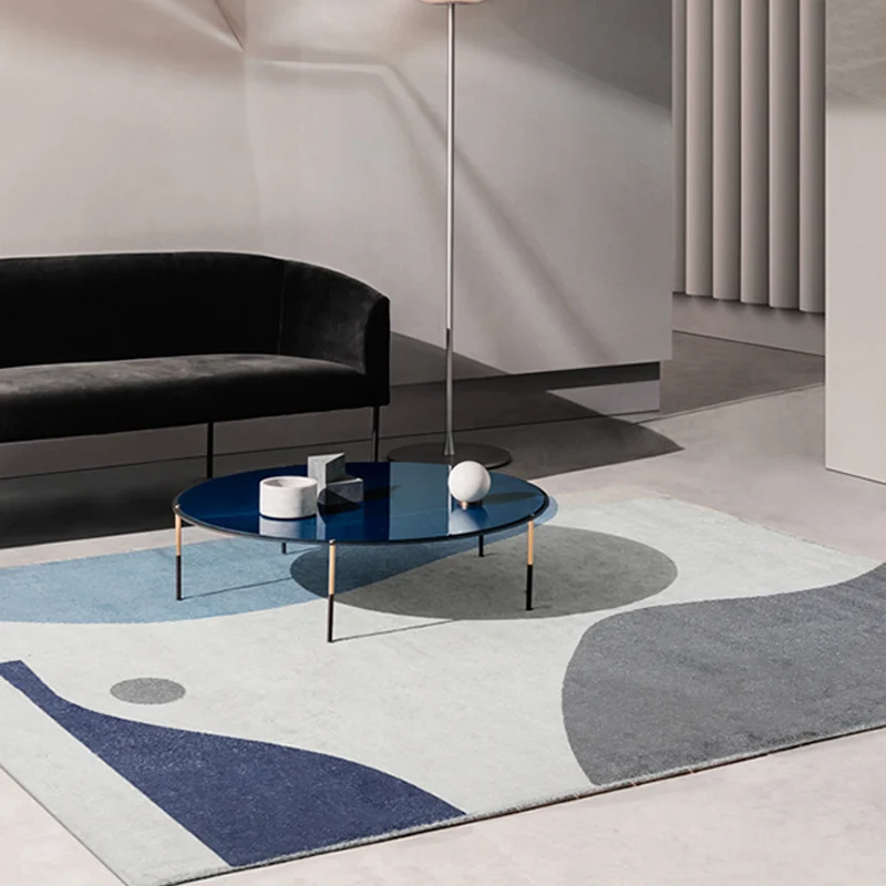 Einzigartiger Colorblock-Teppich Blau und Lila, minimalistischer Teppich aus Polyester, haustierfreundlich, waschbar, ruts...