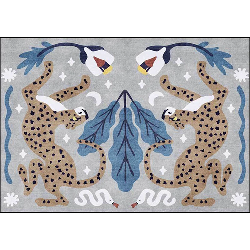 Einzigartiger Kinderteppich mit schwarz-weißem Tier-Leoparden-Schlangenblatt-Muster, schmutzabweisender Polyester-Teppich...