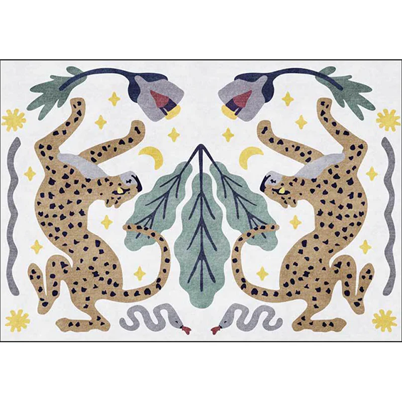Einzigartiger Kinderteppich mit schwarz-weißem Tier-Leoparden-Schlangenblatt-Muster, schmutzabweisender Polyester-Teppich...